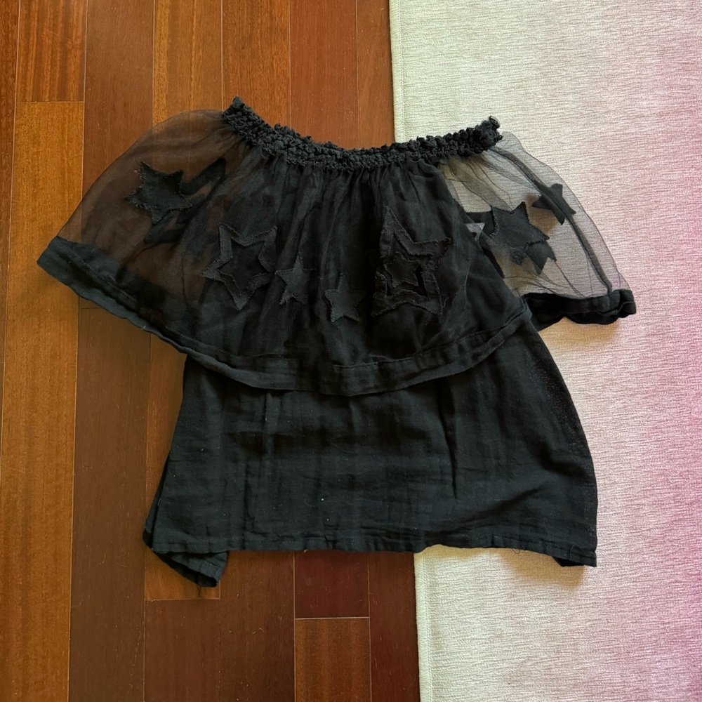 Strapless Linen + Tulle Blouse with Star Prints